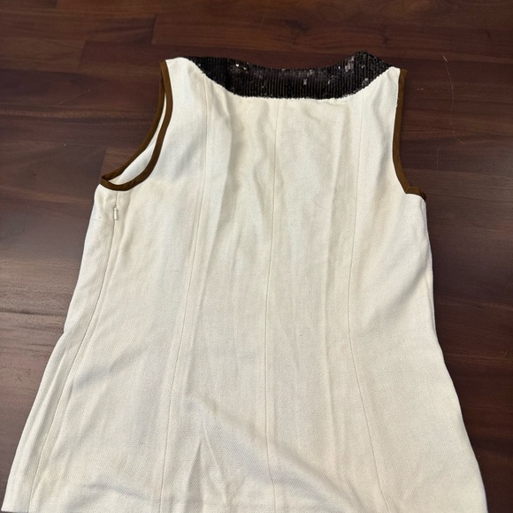 Tory Burch Linen Sleeveless Top Natural Linen Pin-Tuck Silk Brown Black (T1) - Picture 7 of 8